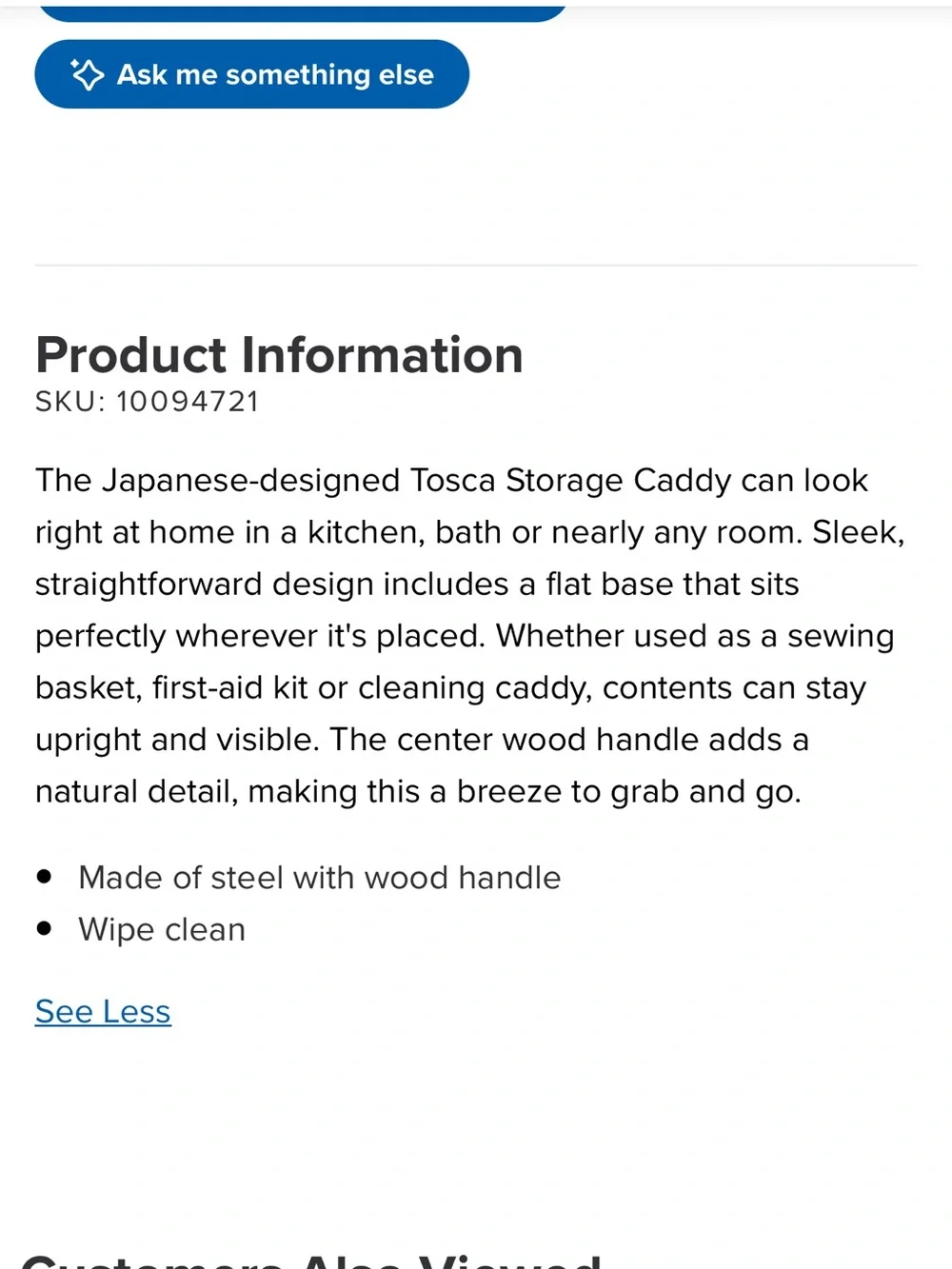 Yamazaki Large Tosca Steel Storage Caddy Wood Handle White